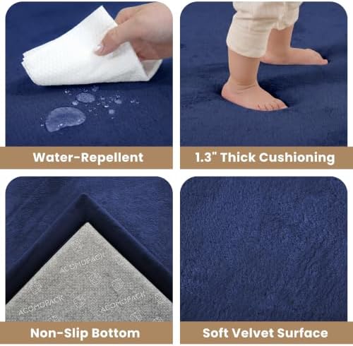 ACOMOPACK Baby Play Mat for Floor 1.3" Thick Memory Foam Play Mat 79"×118" Tummy Time Crawling with Non-slip Bottom for Living Room,Nursery,Soft Velvet Playpen Mats for Kids,Infants（Royal Blue）