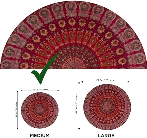 raajsee Red Round Beach Tapestry Hippie/Boho Beach Blanket Mandala/Indian Cotton Throw - Round Tablecloth/Home Decor/Indie Rug Yoga Mat Meditation Picnic Rugs 127 CM / 50 INCHE Circle