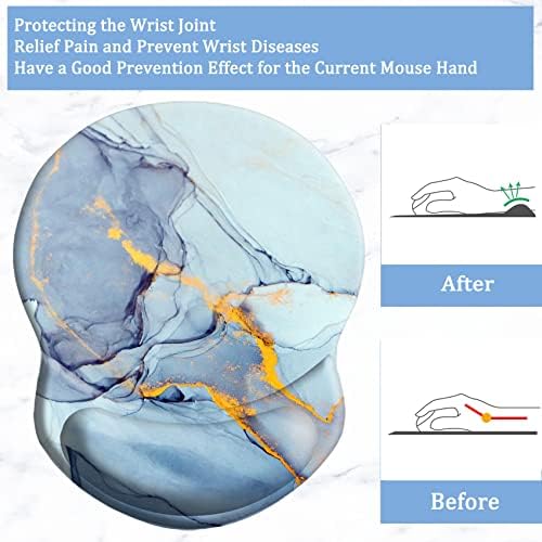 Ergonomic Wrist Support Mouse Pad - Comfortable Computer Mouse Pad with Non-Slip PU Base for Home Office Working Gaming (Light Blue Marble)