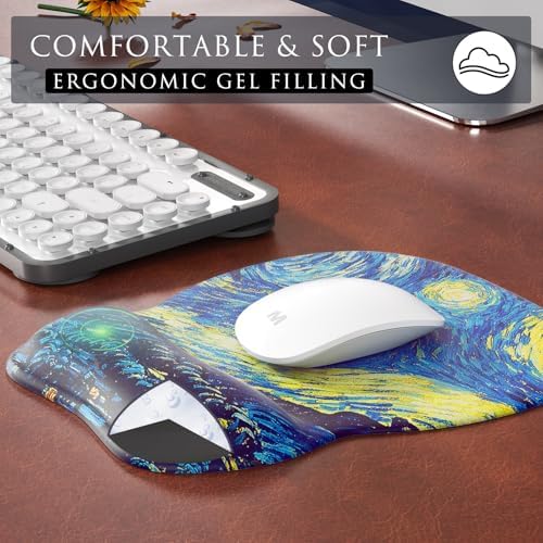 MROCO Ergonomic Mouse Pad with Gel Wrist Rest, 9.4 x 8.1 in, Starry Night