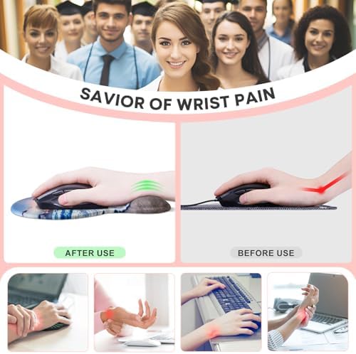 JIKIOU Ergonomic Mouse Pad with Gel Wrist Rest 2 Pack, Portable Small Beach