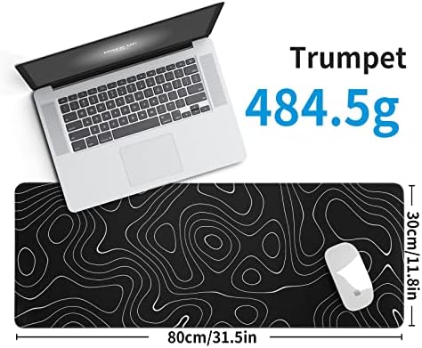 Large Topographic Map Gaming Mouse Pad for Desk Black Desk Pad with Non-Slip Rubber Base Stitched Edge Desk Organizers and Accessories Desk Decor