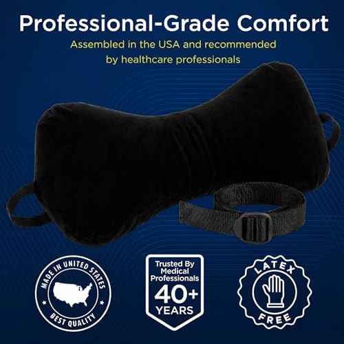 Next-GEN SleepLog Bone Shaped Chiropractic Neck Pillow – Adjustable Fill Cervical & Lumbar Support with 60" Positioning Strap – Latex Free – Full 15"x7" Black