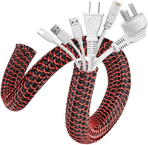 AGPTEK Cable Sleeve, 10ft - 1.2 inch Cable Management Cord Hider, BlackRed