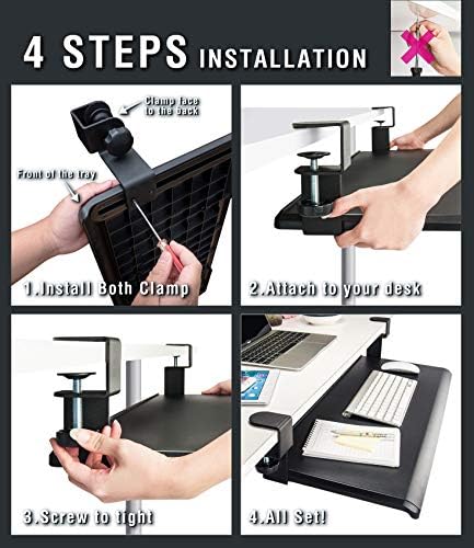 MAX SMART Ergonomic Clip On Mouse Pad and Small Clamp On Keyboard Tray
