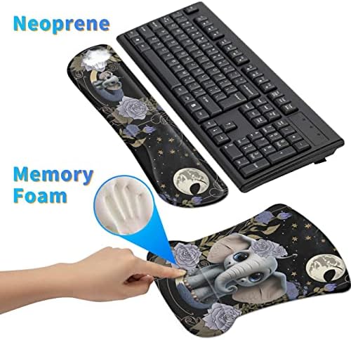 3Pcs Ergonomic Memory Foam Keyboard Wrist Rest Pad Set, Flower Elephant
