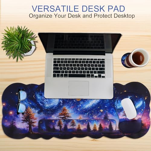 Petmolico Desk Pad Set with Wrist Rest for Keyboard & Mouse, Night Sky
