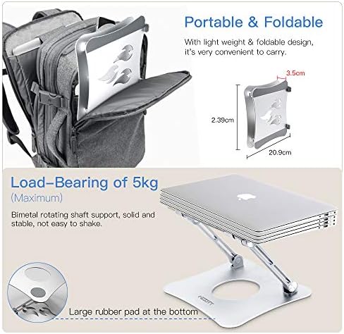 Ergonomic Adjustable Laptop Riser, Computer Stand Laptop Holder Compatible with 10-15.6" Laptops and Tablets (Aluminum, Silver)