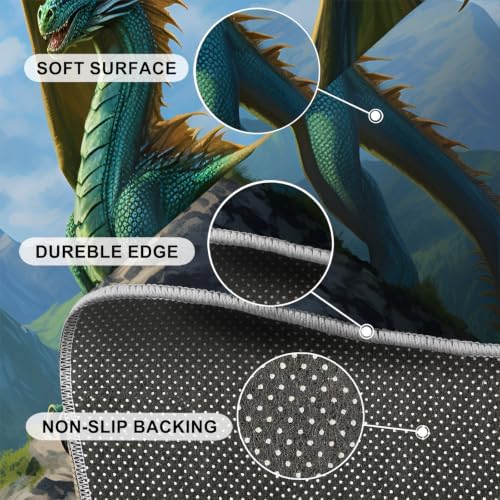 Dragon Round Area Rug - 3.3ft Western Dragon Round Rug for Kitchen, Boy's Room Playroom Circle Rugs Washable Soft Non-Slip Carpet for Bathroom Kitchen Decor Mat