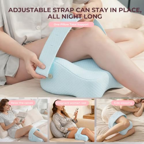 Knee Pillow for Side Sleepers, Alignment Pillow for Side Sleepers, Relief Hip & Sciatica Pain, Nourial Pillow Between Legs for Pregnant Women and Seniors (Blue)