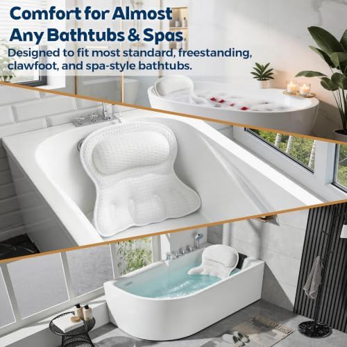 Bath Pillow for Tub,Bathtub Pillow for Head,Neck,Shoulder and Back Support,Soft Bath Tub Pillow for Bathtub,Hot Tub and Spa,White