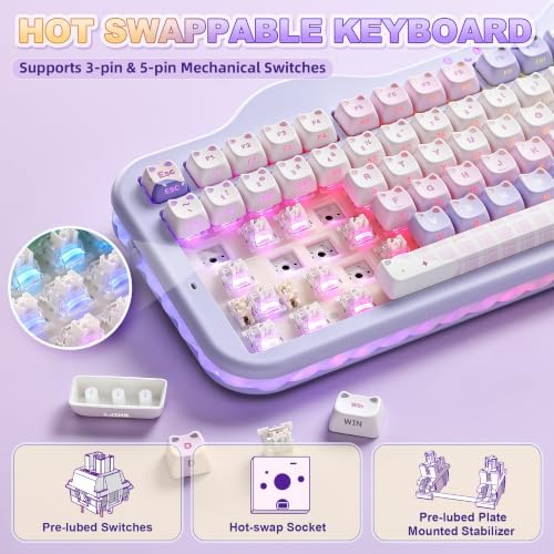 YUNZII C98 Cute Wireless Mechanical Keyboard(Purple Mao, Milk Switch)