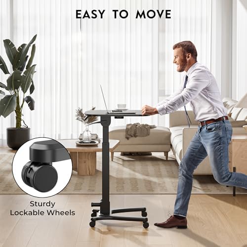 BONTEC Mobile Foldable Standing Desk, Gas Spring, 25.6 x 19.7 Inch, Black