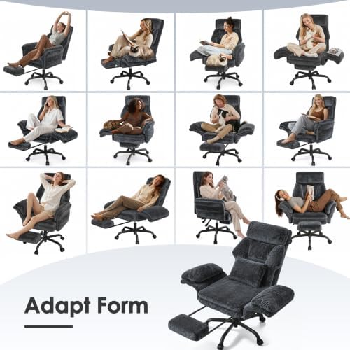 ELABEST C57 Ergonomic Reclining Office Chair with Footrest,Velvet Desk Chairs with 6-Stage Adjustable Wing Armrests for Cross Legged Sitting, Pet-Friendly High Back Lounge Gaming Chair for Home Office