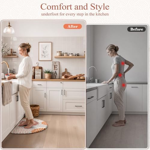 KIMODE Half Circle Fall Kitchen Mats for Floor Cushioned Anti Fatigue Rug