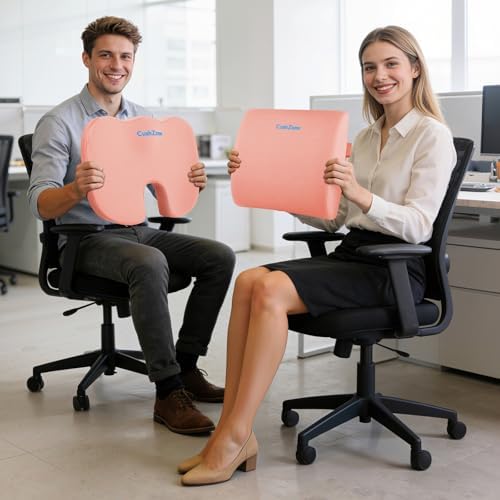 CushZone Seat Cushion and Lumbar Support Pillow for Office Chair, Pink