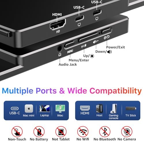 kksmart Portable Monitor for Laptop MacBook Surface PC Xbox PS5, Travel Monitor Second Screen for Laptop, HDMI USB-C VESA Compatible Built-in Speaker, 17.3
