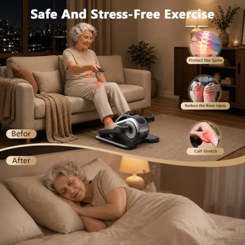 Under Desk Elliptical Machine for Seniors, Large Size Electric Leg Exerciser with 12 Adjustable Speeds & 12 Modes, Remote Control, Elastic Rope, Manual & Auto Mode for Home Office Use