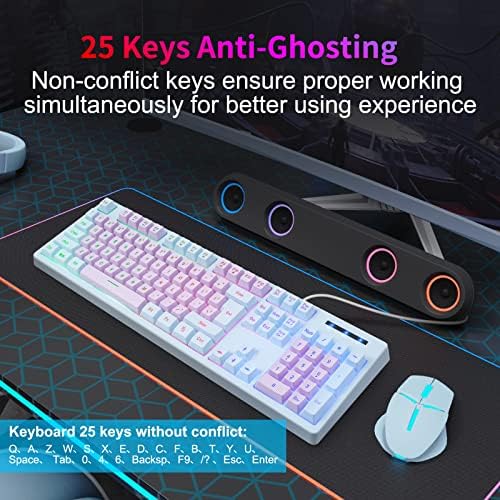 HUO JI Wired Gaming Keyboard with Rainbow LED Backlit, Purple Blue