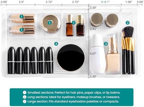 Oubonun Expandable Shallow Vanity Plastic Makeup Drawer Organizers, 4 Pack