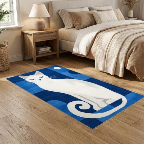 5'x7' Blue White Cat Sapphire Design Ultra-Soft Area Rug