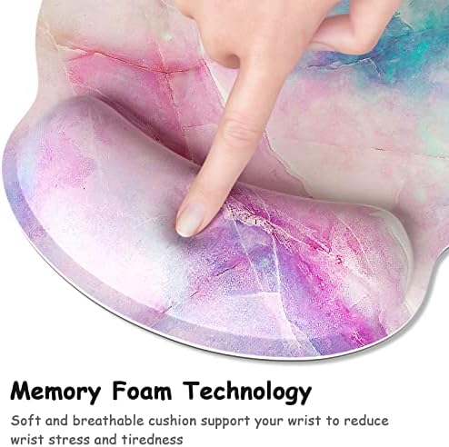 Ergonomic Mouse Pad with Wrist Support, Marble Style Memory Foam Wrist Rest Mouse Pads, Cute Laptop Computer Office Accessories Decor, Pain Relief Mousepad for Gaming Typing Work Women, Pink
