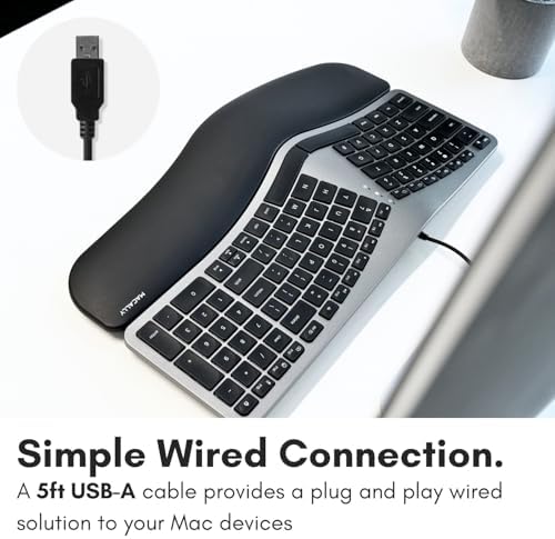 Macally Wired Ergonomic Keyboard for Mac - Compatible Backlit Apple Keyboard with Wrist Rest (Curved for Comfort) for MacBook Pro/Air, iMac, Mac mini