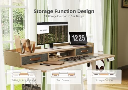 YDN Standing Desk with Drawers, Mobile Stand Up Desk 48 Inch, Natural