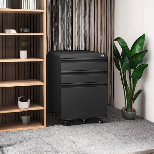 Dripex 3 Drawer Metal Rolling File Cabinet Under Desk Filing Cabinet Black