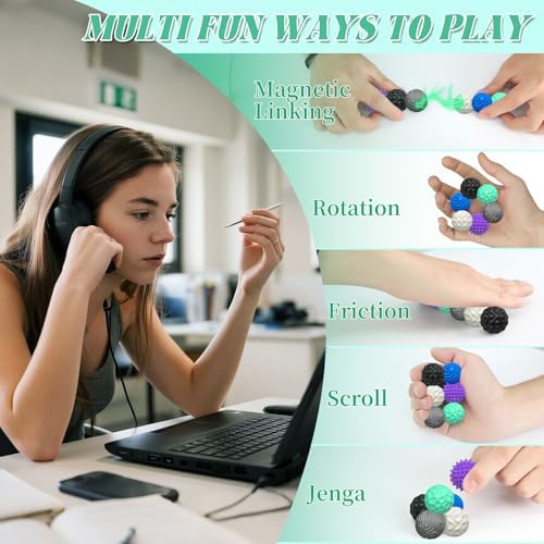 Silicone Magnetic Balls, Fidget Toys for Adults & Teens, 6PCS Stress Balls Sensory Toy, Quiet Magnet Desk Fidgets with Textured, ADHD Anxiety Relief Items, Fun Stocking Suffers Gifts (Landscape)