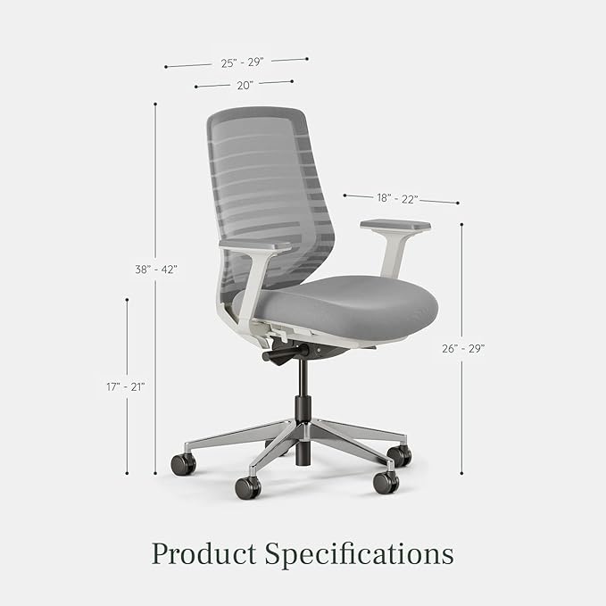 Branch Ergonomic Chair - A Versatile Desk Chair with Adjustable Lumbar Support, Breathable Mesh Backrest, and Smooth Wheels - Experience Optimal Comfort and Support - Pebble - White