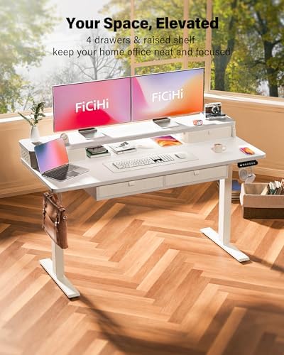 FiCiHi 55x24 Inch Electric Standing Desk, 4 Drawers, Adjustable Height Desk