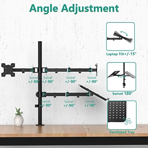 WALI Dual Monitor and Laptop Stand for 17" Notebook and 27" Screens
