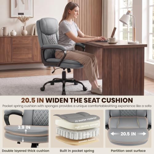 Leather Office Chair, Computer Desk Chair with Dual Back Support