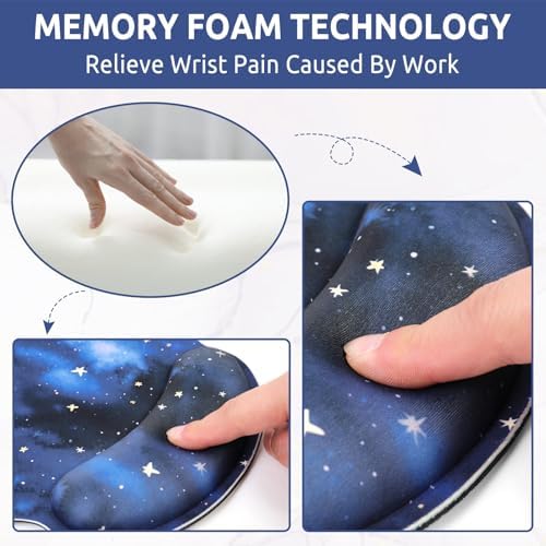KONVINIT Ergonomic Mouse Pad with Wrist Rest, Small Mousepad with Non-Slip Rubber Base and Smooth Surface, Blue Mouse Pads for Desk, Office Desk Accessories