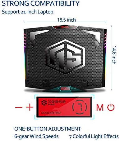 MeFee RGB Laptop Cooling Pad for 15.6-21 Inch Professional Gaming Laptop Cooler with 6 Quiet Fans and Button Control, Pure Metal Panel Portable Cooler