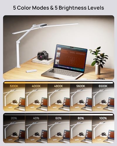 TROND LED Desk Lamp with Clamp, 29.55'' Tall Desk Light with Remote, White