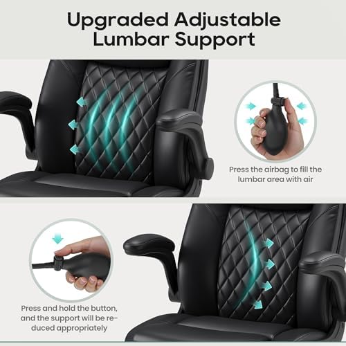 MALOL Leather Office Chair with Adjustable Lumbar Support Set of 2, Black
