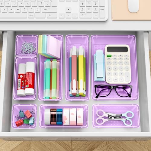 12 PCS Drawer Organizer Set, Makeup Organizers, Tool Storage Trays, Pueple