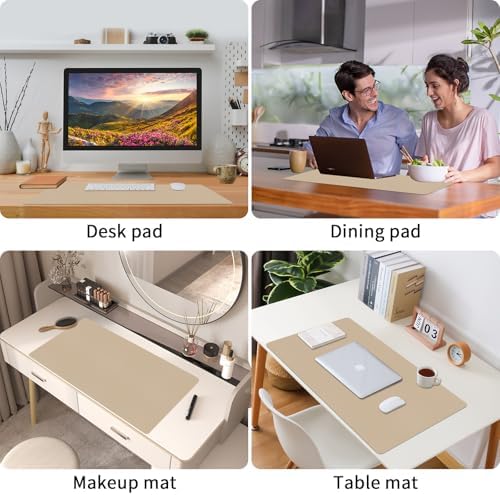 Bloss Beige Desk Mat 23.6" x 13.8", Desk Matt for Desktop, Large Leather Mouse Pad Waterproof, Computer Mat for Office Work/Home/Decor/Protector