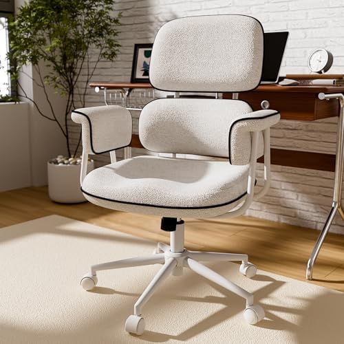HomeZeer White Office Chair, Memory Foam Seat Mid Century Modern Desk Chair