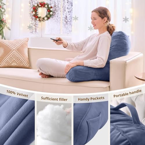 Sasttie Reading Pillow for Bed, Back Pillow for Sitting Up, Grey Purple