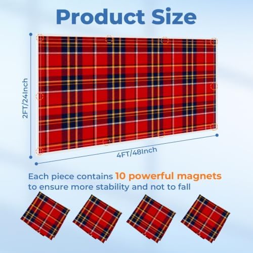 4 Pcs Fluorescent Light Covers for Ceiling Lights check plaid blue red yellow Magnetic Light Filters Decorative for Classroom Office Hospital Home 4x2 Ft
