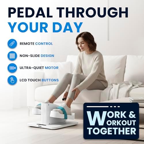 Under Desk Elliptical Machine, Electric Leg Exerciser for Seniors & Adults, Quiet Portable Seated Pedal Exerciser with Remote Control, LCD Display, 12 Speed Auto & Manual Modes