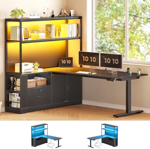 SEDETA 57" L Shaped Standing Desk, Sit Stand Office Desk with Storage Hutch