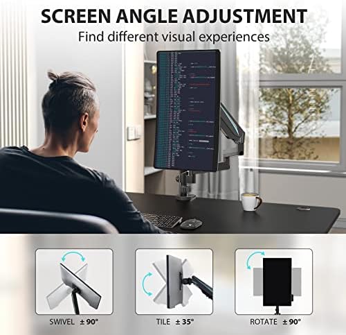 EUREKA ERGONOMIC Single Monitor Desk Mount, Adjustable Gas Spring Monitor Arm for LCD PC Screen 13-32 inch, Max 17.6 LBS, Computer Monitor Stand W C Clamp & Grommet Base, VESA 75x75mm,100x100mm, Black