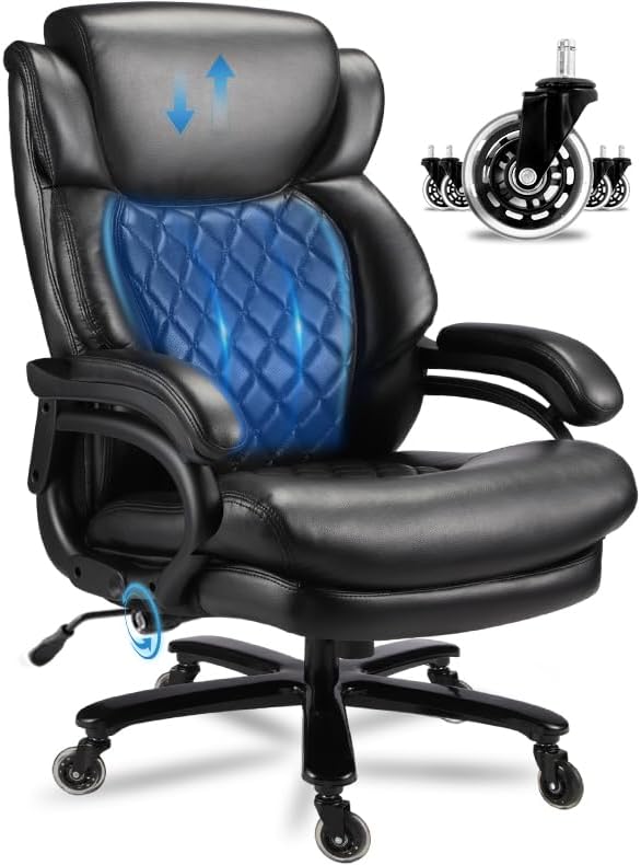 800lbs Big and Tall Office Chair, Executive Chair with Adjustable Headrest, High Back Extra Wide Seat, Heavy Duty PU Leather for Home Office, Comfortable Large Computer Desk Chair