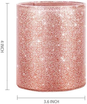 Glitter Pen Holder for Desk Cute, Pencil Cup Organizer, Rose Gold