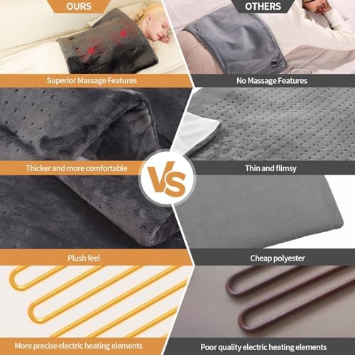 SAROO Massaging Weighted Heating Pad for Back Pain Relief,20"*24",Dark Grey