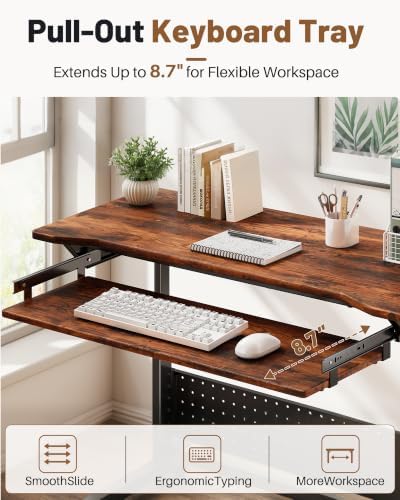 Rolling Computer Desk with Power Outlet, Adjustable Height Portable Desk